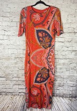 FARM Rio for Antropologie Giannina Knit Midi Dress Paisley Floral Orange Medium