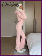 Pink Women Ski Jumpsuit 2025 Winter Hoody Zipper Wide Leg Waist-Cinching Overall