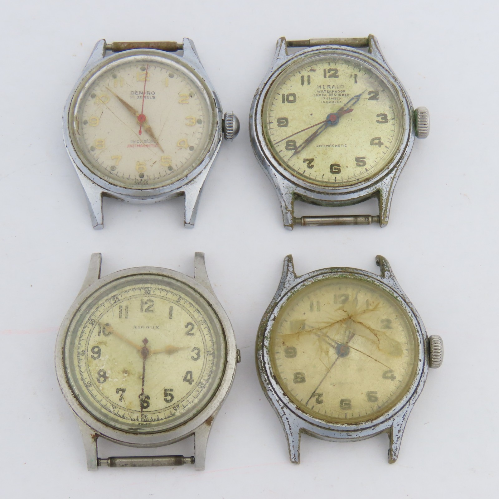 Swiss Men Stainless-steel Round Assortment of 4 Vintage Mechanical Wristwatches