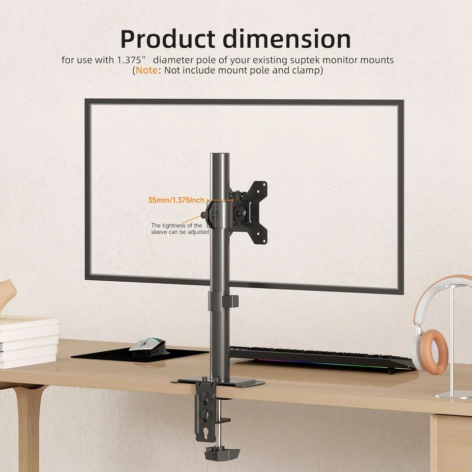 Suptek Single Head and Plate Vesa Pole Mount Bracket for Monitor Black - Image 3 of 4