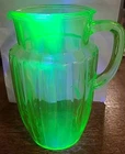 Uranium Glass Anchor Hocking Pillar Optic 8.25" Pitcher Vintage Depression