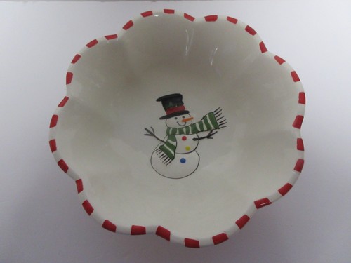 Cuenco para servir muñeco de nieve de Navidad con plato copos de nieve con rojo 2007 10x10 pulgadas - Imagen 2 de 6