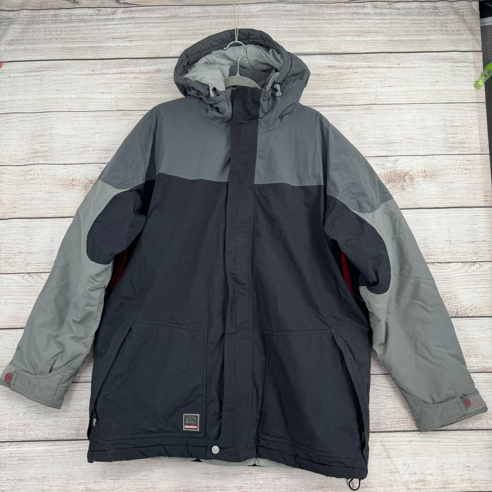 Vintage Y2K QuikSilver Snow Ski Snowboard Jacket Mens Large Gray Black