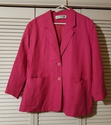 Adolfo Studio Size 22 Blazer Jacket Bright Pink Lined 3/4 Sleeve