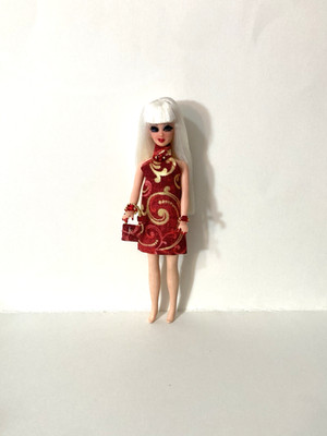 Custom Topper Dawn Doll  ~Holiday Red & Gold Swirls Mini Dress Ensemble!~