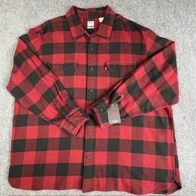 Levis The Worker Shirt Mens XXL Red Black Plaid Relaxed Fit Flannel Cotton