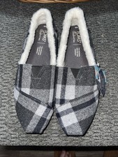TOMS Alpargata Grey Plaid Slip on Flat Faux Fur Lining Men  s US 9 Slippers E4 