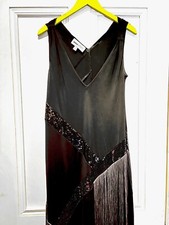 Anna Scholz fringe and sequin evening maxi dress black size 18