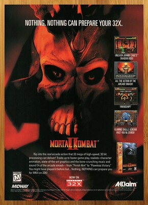 1994 Mortal Kombat II 2 SNES Genesis Vintage Print Ad/Poster Video Game Art 90s