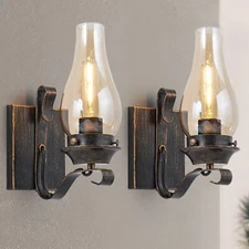 2 Pack Vintage indoor Wall Light Oil Rubbed Bronze Sconce Amber Glass Fixture UL