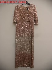 R M Richards Women's Champagne Sequined 3/4 Sleeve V-Neck Dress, 12 707762233553