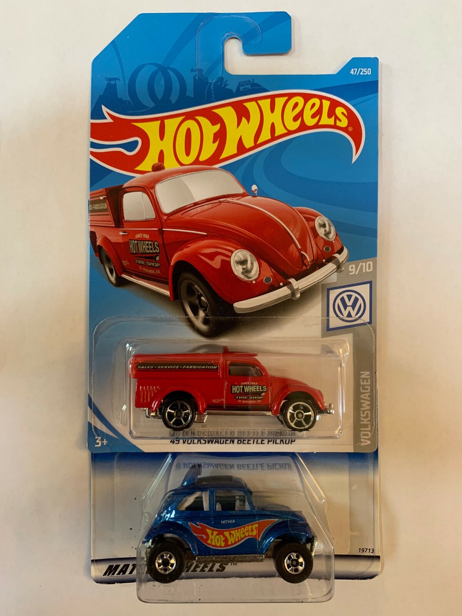 Hot Wheels VW Red '49 Volkswagen Beetle Pickup Blue Baja Bug #835 Lot  of