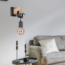 Applique Murale en Suspension Bois Clair Serre-Joint Noir 1x E27 14x28x15cm