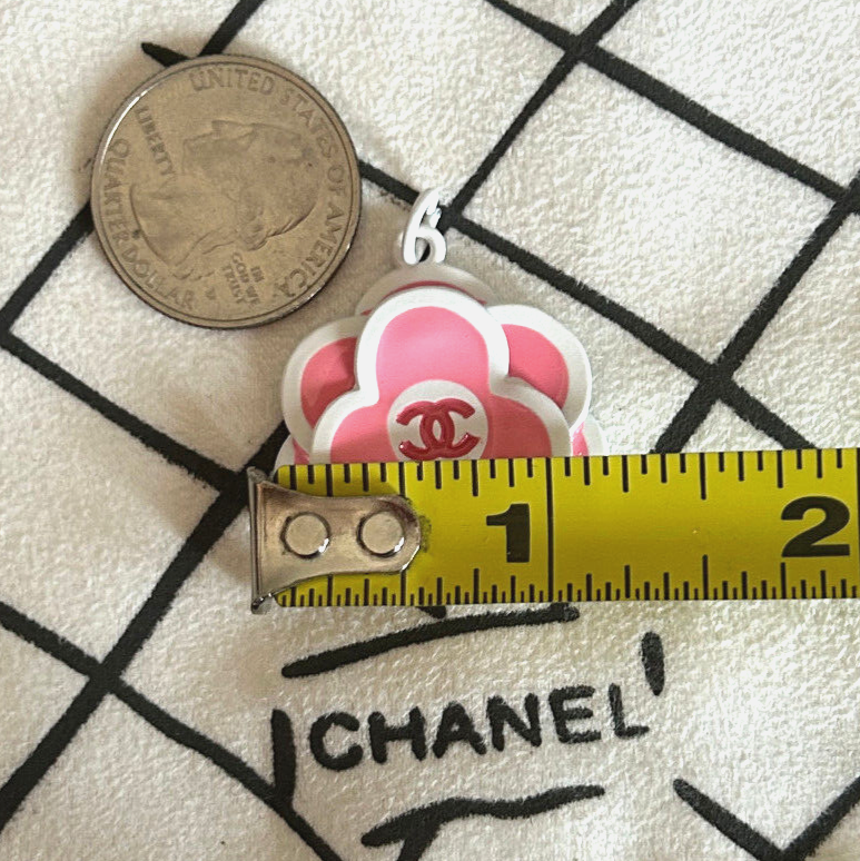 CHANEL Vintage Zipper Pull Button Charm PinkWhite Camellia