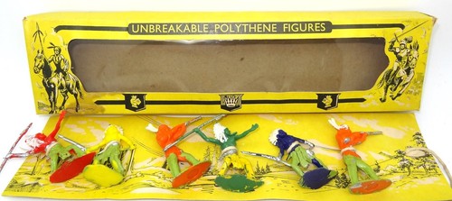 CRESCENT TOYS 'UNBREAKABLE POLYTHENE FIGURES' RED INDIANS - MINT BOXED - RARE! - 第 1/5 張圖片