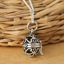 925 Sterling Silver Egg Shaped Filigree Locket Pomander Pendant Necklace Boxed