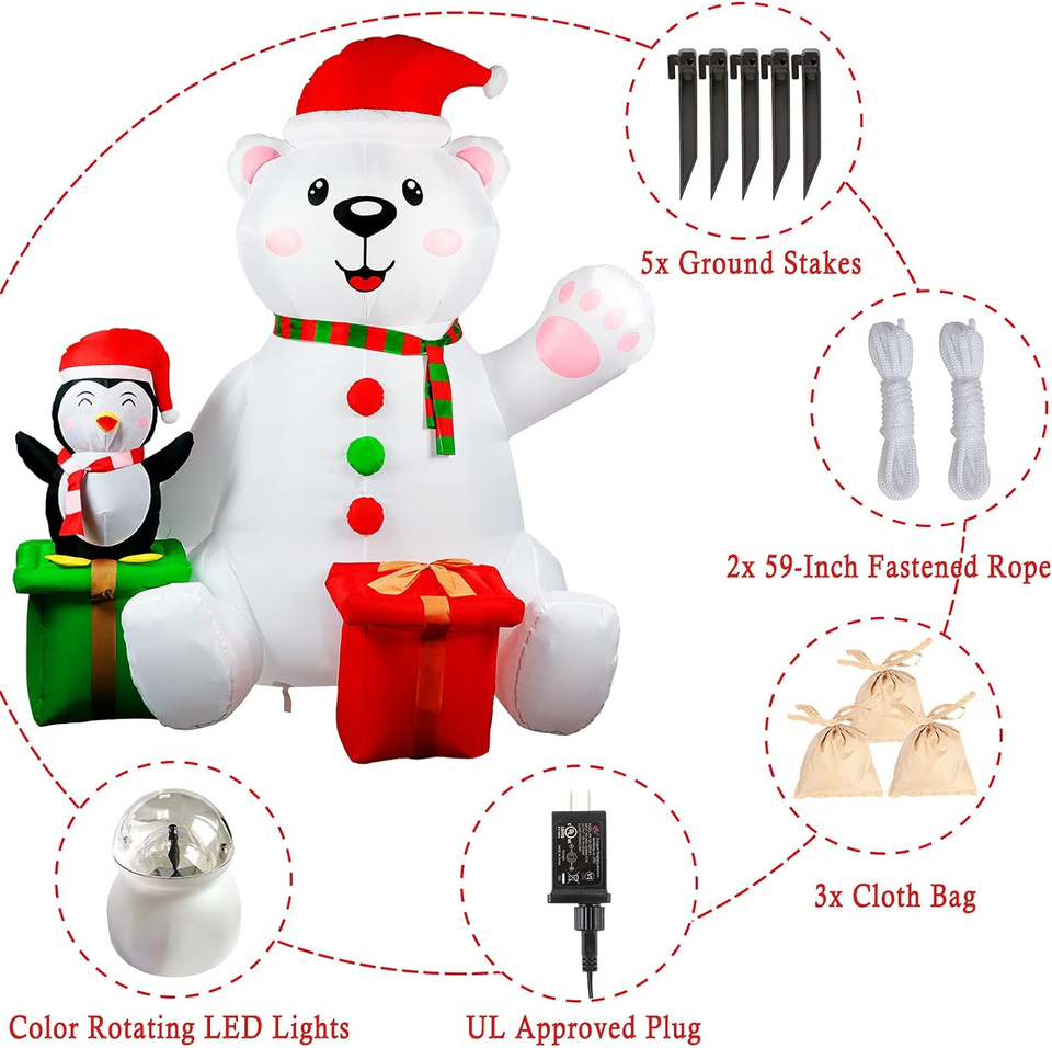 6FT Christmas Inflatables Outdoor Decorations, Polar Bear Inflatable