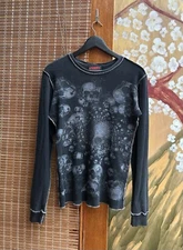 Vintage Serious Clothing LA Waffle Knit AOP Skull Long Sleeve Tee Gothic Punk