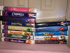 Lot of 13 Disney VHSs - 8 Masterpiece & 5 other; clam shell; prev viewed movies