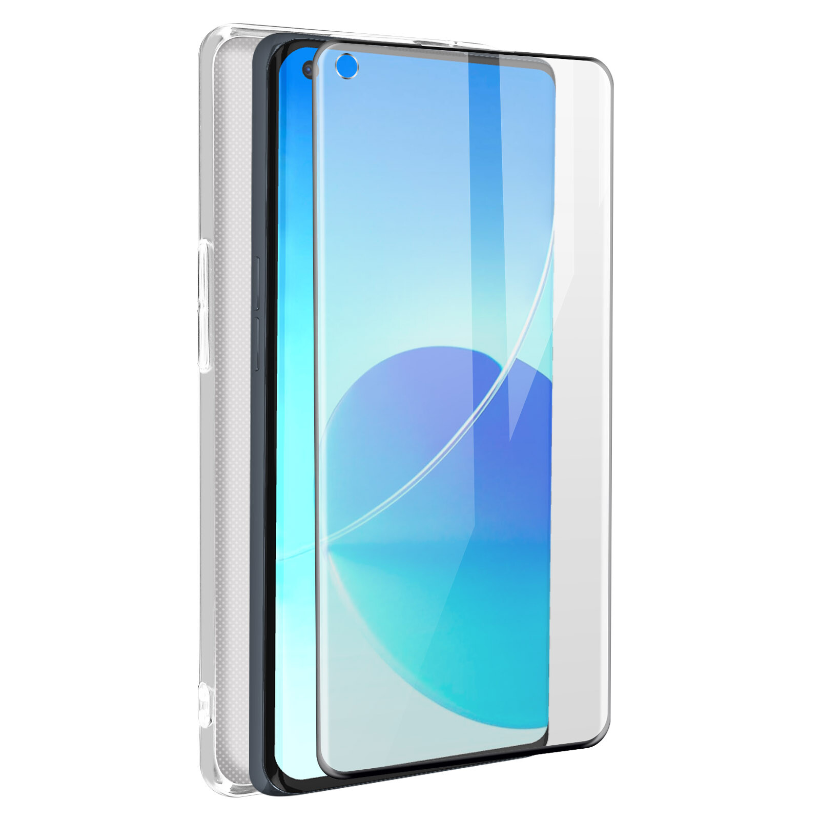 Case for Oppo Reno 6 Pro Silicone Soft and Tempered Glass black