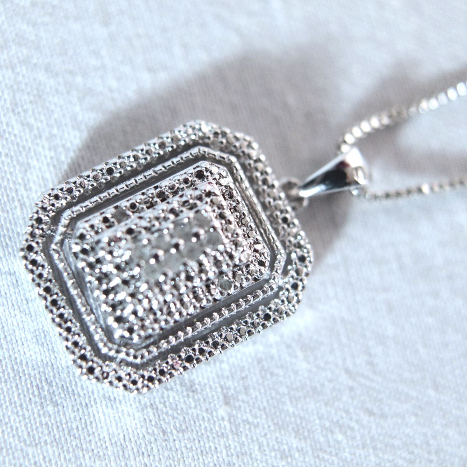 BR KRN Necklace Silver Tone Rectangular Pendant A… - image 3