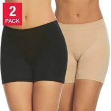 GLORIA VANDERBILT SEAMLESS 2 PACK Slip Shorts BLACK/nude, LARGE NIB