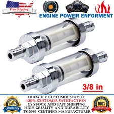 2PCS Universal 3/8'' Chrome Glass Clearview Fuel Filter Petrol Diesel Reusable