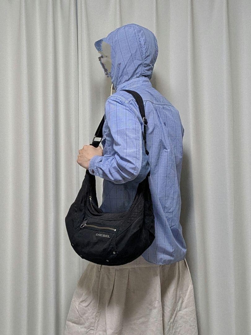 Diesel Shoulder Bag 90s Y2K Vintage CrescentMoon Denim Black