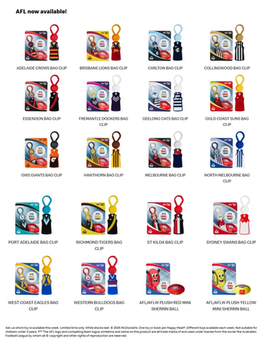 McDonald's Happy Meal Toys 2025 AFL Deportes BOLSA CLIP CON PEGATINAS Y TARJETA - Elige - Imagen 5 de 29