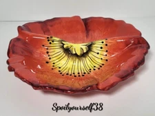 Clay Art Glazed Sunflower Sectioned Serving Bowl 7.5" Orange Multi