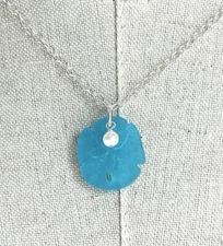 Aqua Sea Glass Sand Dollar Pearl Sterling Silver Necklace Sundance Treasures