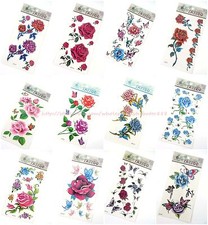12 sheets temporary tattoo neck thigh leg ankle back rose flower butterfly