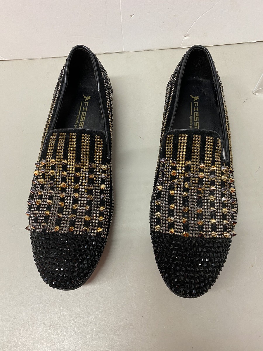 FI-7147 Black Glitter Golden Spikes Slip on Loafer Fiesso by  display picture 3