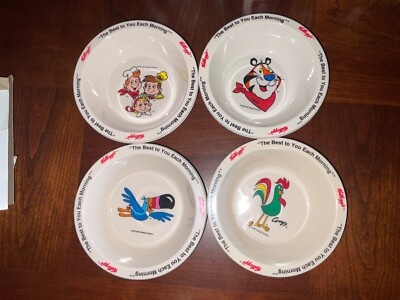 ~ Vintage 1995 KELLOGG'S CEREAL BOWLS ~ Set of 4 Tony, Corny, Toucan & Snap 1