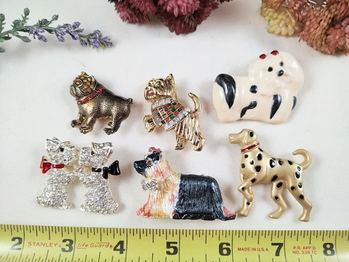 Vintage Costume Rhinestone Figural Jewelry Brooch Pins Pendant Dog Puppy lot #6