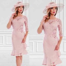 Charming Mother of the Bride Dresses Lace Knee Length Wedding Party 3/4 Sleeves