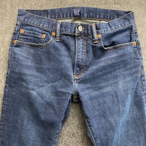 Gap Jeans Mens 29x30 Dark Blue Wash Skinny Straight Stretch Denim Casual - Picture 4 of 10