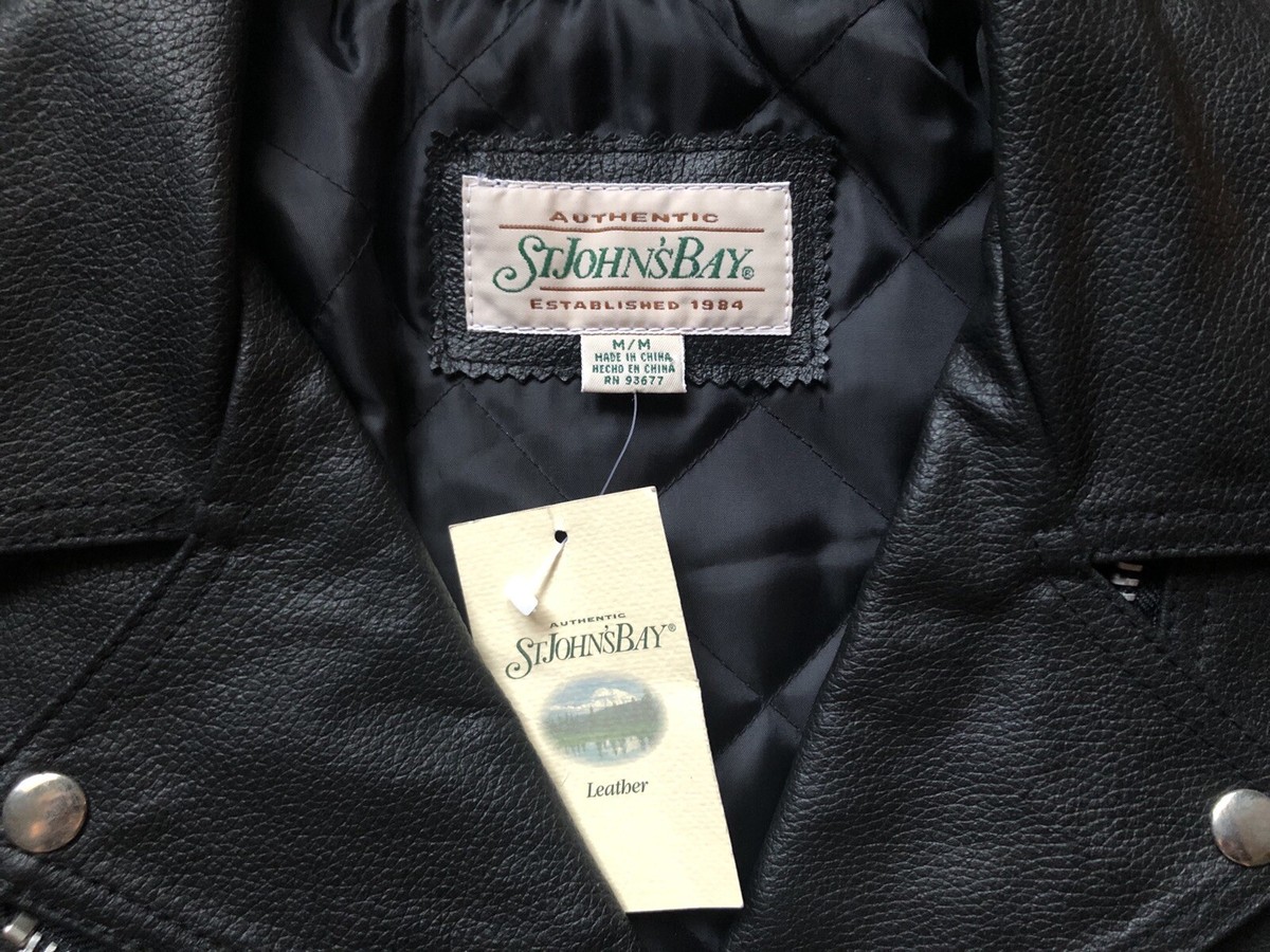 St Johns Bay Vintage Leather Biker Jacket Sz Medium NEW W St Johns Bay Vintage Leather Biker Jacket Sz Medium NEW W