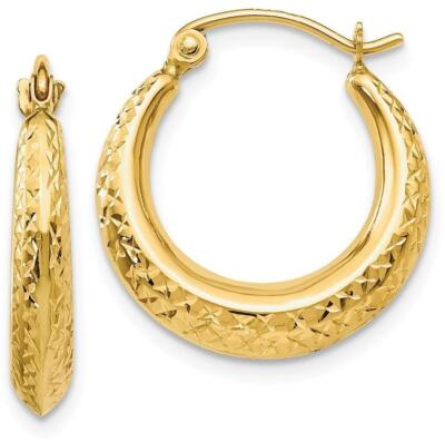 19 mm 14K Gelbgold strukturierte hohle Creolen