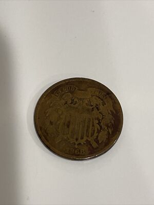 1866 2 Cent Piece Type Coin. Full Motto Visible. VF/XF Nice Details