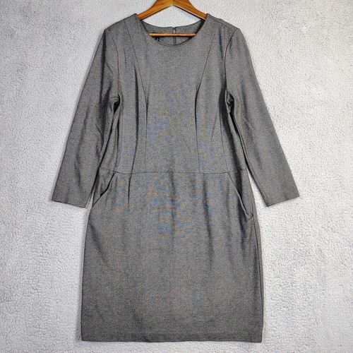 Talbots Dress Women's 14 Heather Gray Stretch Long Sleeve Sheath Classic Modest