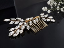 Gold Crystal Leaf Bridal Hair Comb Metal Chain Wedding Accessory