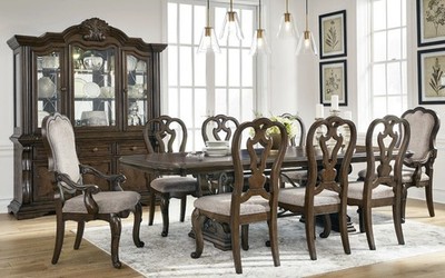 NEW Formal Dining Traditional Dark Walnut Brown 72''-108'' Extendable Table Chairs
