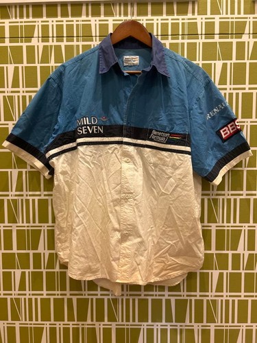 Benetton, 90s Benetton Formula 1 Mild Seven Racing Shirt Blue White Black Vintage M