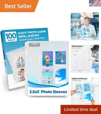 Crystal Clear 3.5x5 Photo Sleeves for 3-Ring Binder - 100 Pack, Holds 800 Photos