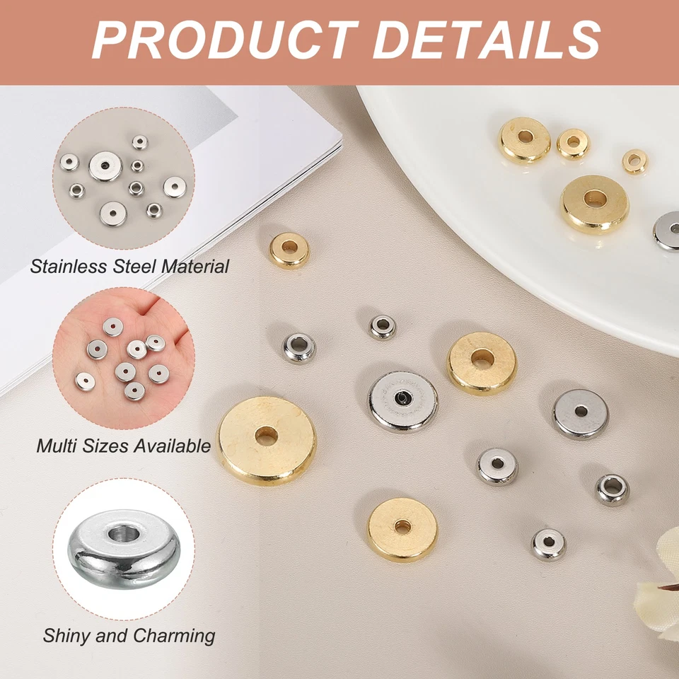 40 Pcs Flat Round Spacer Beads 6mm Heishi Beads, 1.5mm ID x 2mm H Foto 3 de 4