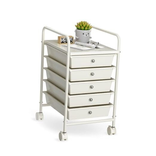 5 Tier Rolling Cart with 5 Drawers - Multifunctional Mobile Storage Cart for Home or Office Organization