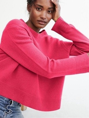 Jenni Kayne Yucca Hot Pink 100% Cashmere Cropped Sweater Sz Small Crewneck Soft