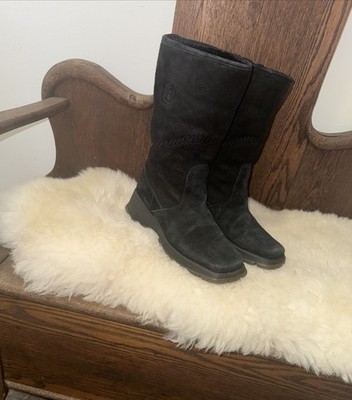 Bogner 1556  Sz 8 Womens Black Suede Winter Boots Chunky Shearling Lined Wedge