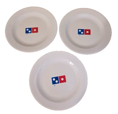 Dominos Pizza Melamine Dinner Plates 8  Set of 3 Vintage Restaurant Ware
